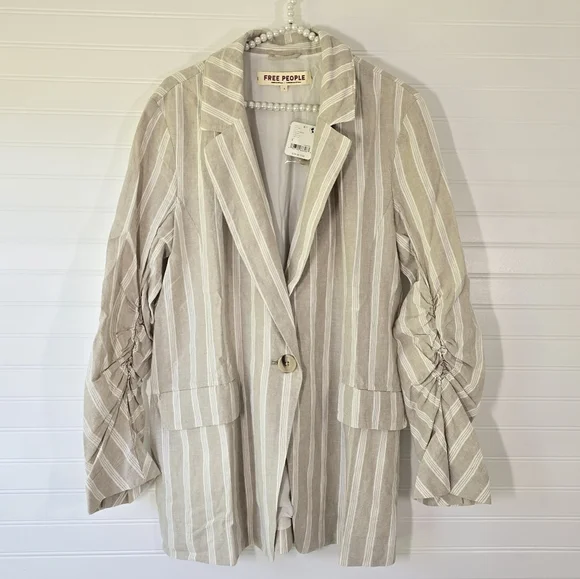 NWT Free People Linen Blend Fern Relaxed Oversized Blazer Dusty Beige Sm… - Picture 5 of 12